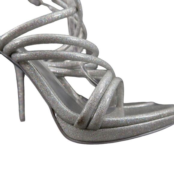 Nine West Shoes Womens 8 Heeled Sandal Ankle Strap Pumps Platform Silver Glitter - Picture 3 of 15